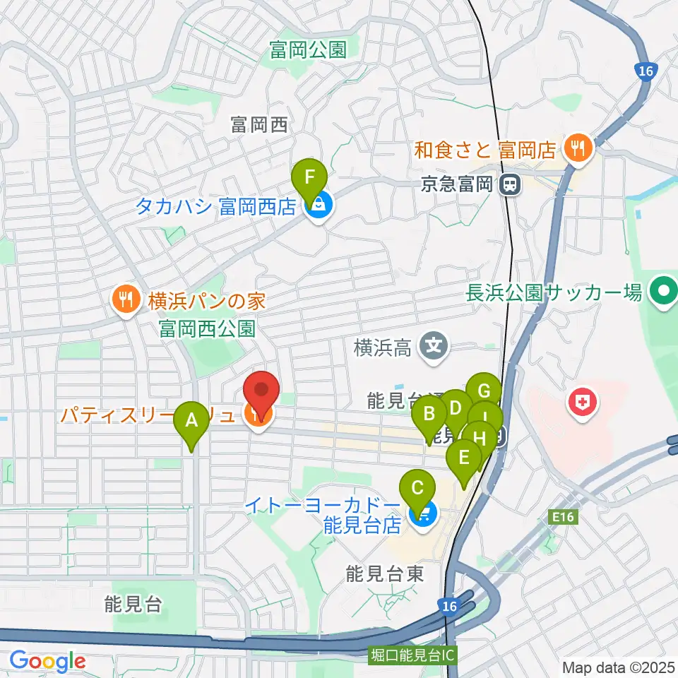 スタジオジャスト能見台本店周辺のカフェ一覧地図