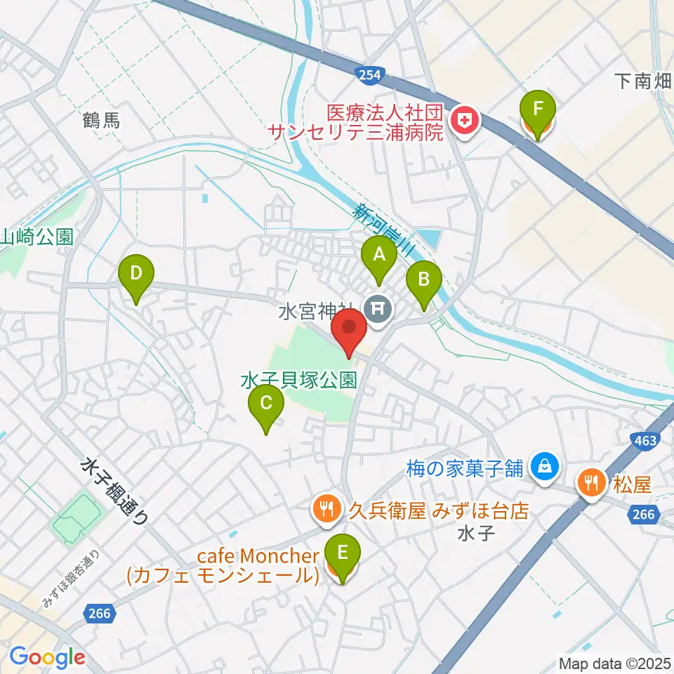 水子貝塚資料館周辺のカフェ一覧地図
