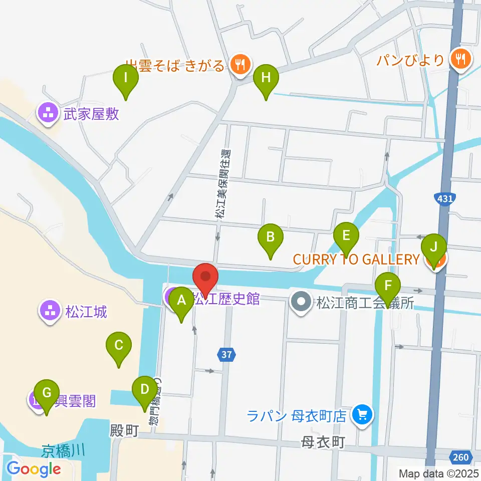 松江ホーランエンヤ伝承館周辺のカフェ一覧地図