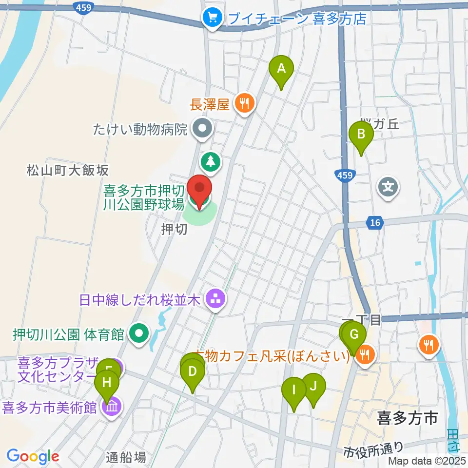 押切川公園レゾナック野球場周辺のカフェ一覧地図