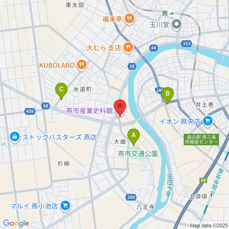 燕市産業史料館周辺のカフェ一覧地図