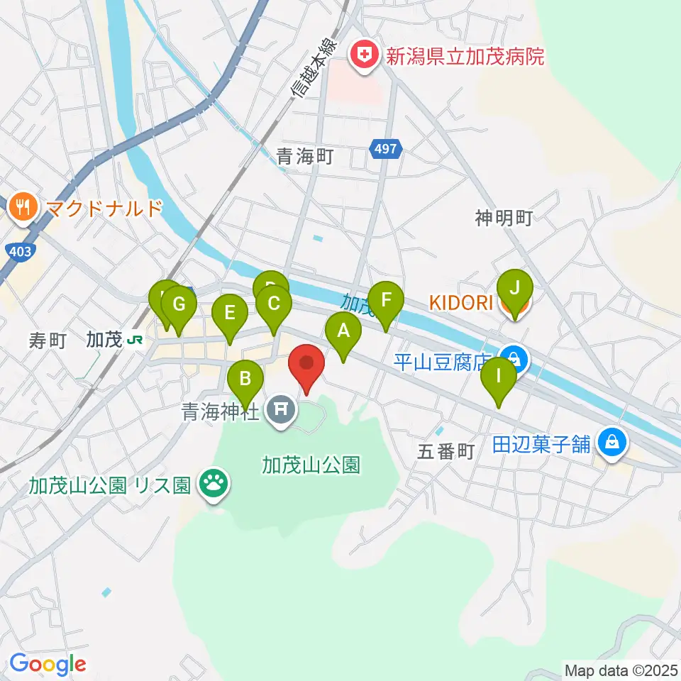 加茂市民俗資料館周辺のカフェ一覧地図