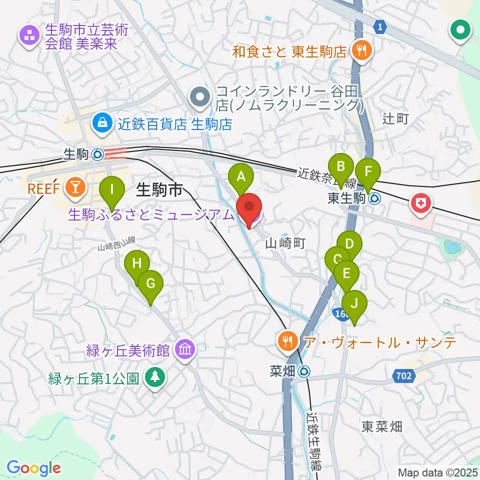 生駒ふるさとミュージアム周辺のカフェ一覧地図