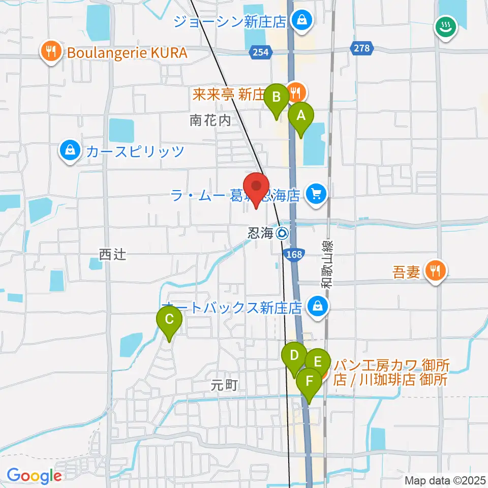 葛城市歴史博物館周辺のカフェ一覧地図