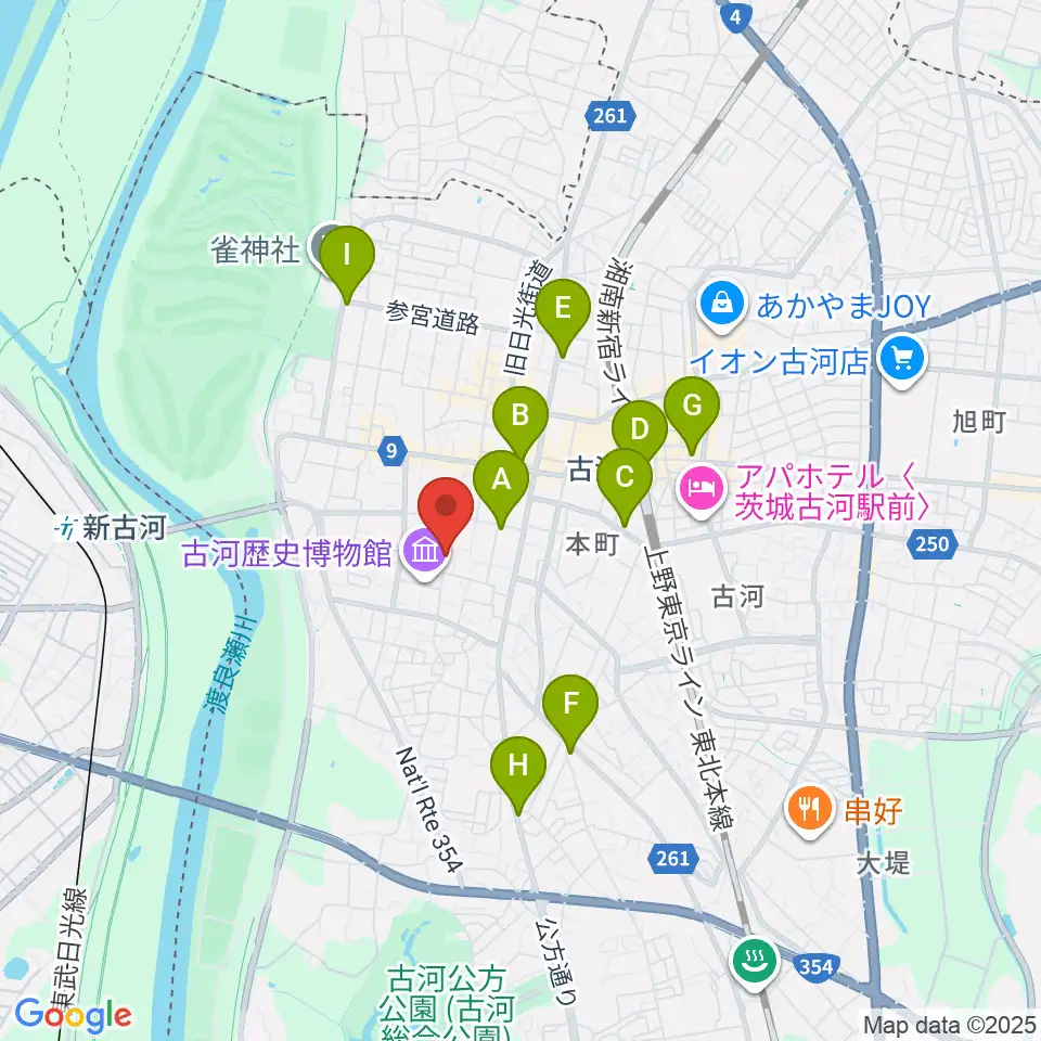 古河文学館周辺のカフェ一覧地図