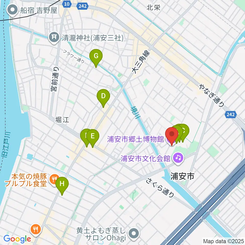 浦安市郷土博物館周辺のカフェ一覧地図