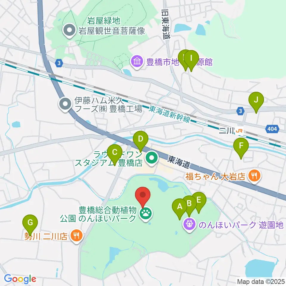 豊橋市自然史博物館周辺のカフェ一覧地図