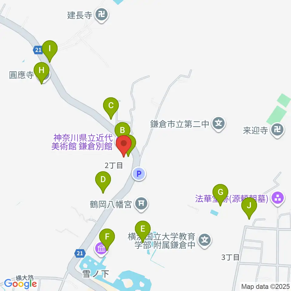 神奈川県立近代美術館 鎌倉別館周辺のカフェ一覧地図