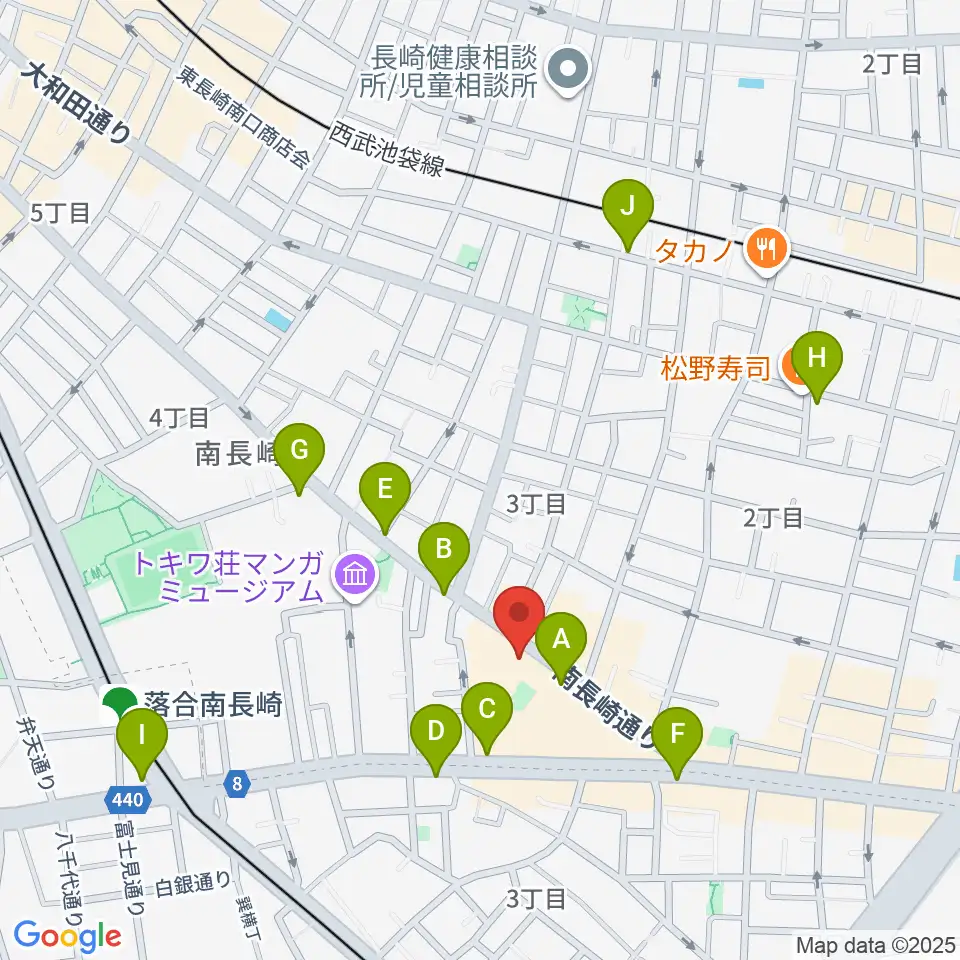 トキワ荘通り昭和レトロ館周辺のカフェ一覧地図