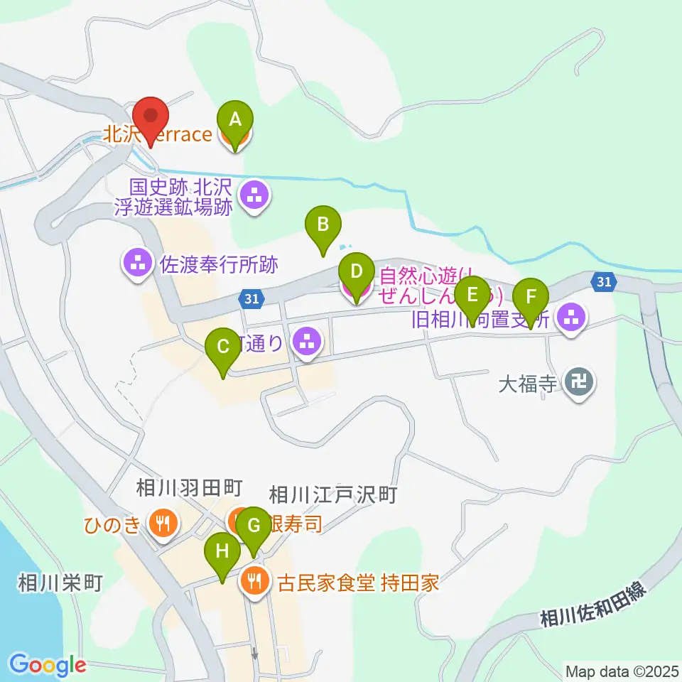 相川郷土博物館周辺のカフェ一覧地図