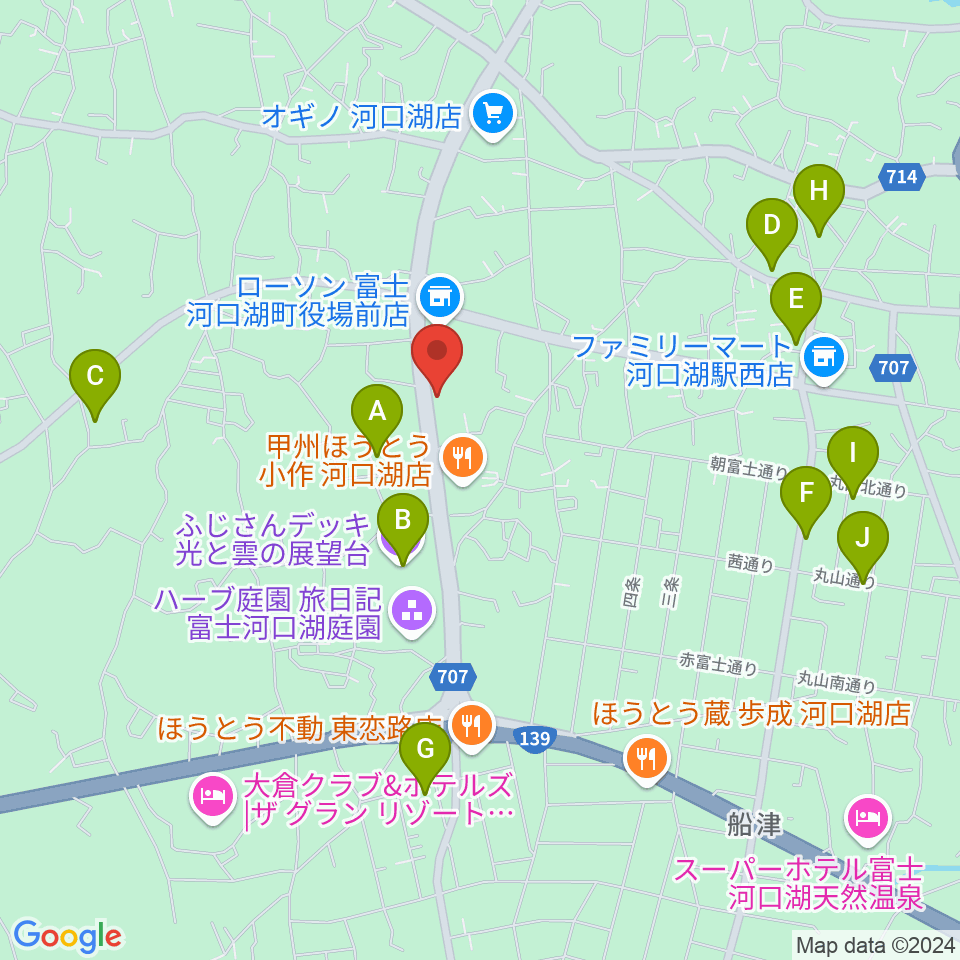 河口湖キャメロット周辺のカフェ一覧地図