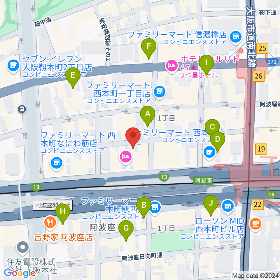 本町スタジオキューブ周辺のカフェ一覧地図