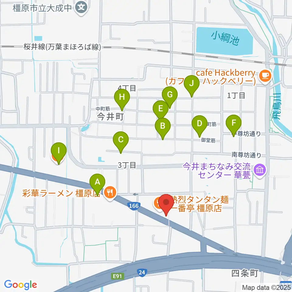 ハーツミュージックスタジオ橿原八木店周辺のカフェ一覧地図