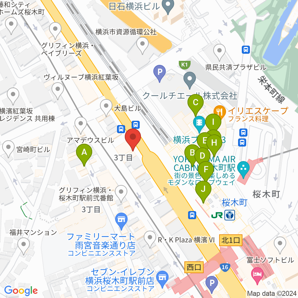 ヨコハマセーラスタジオ周辺のカフェ一覧地図