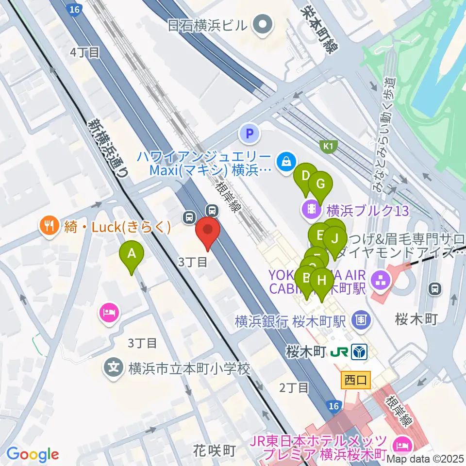 ヨコハマセーラスタジオ周辺のカフェ一覧地図