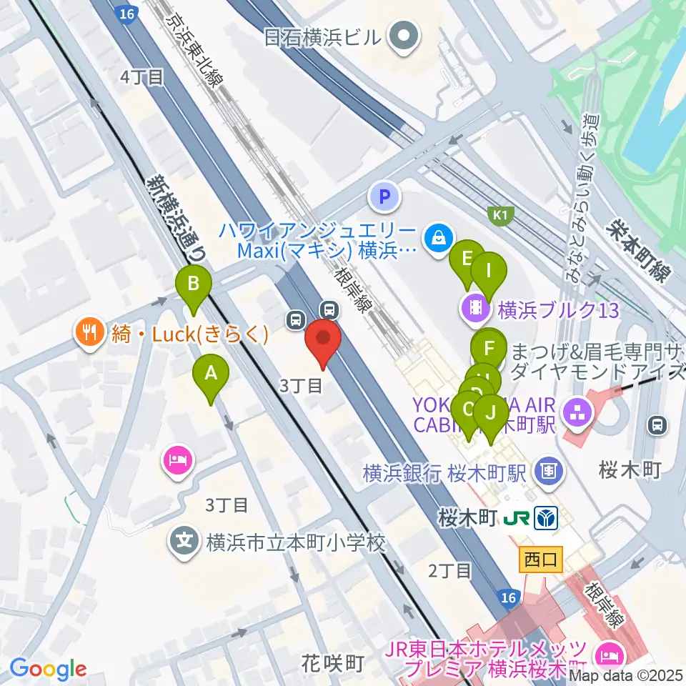 ヨコハマセーラスタジオ周辺のカフェ一覧地図