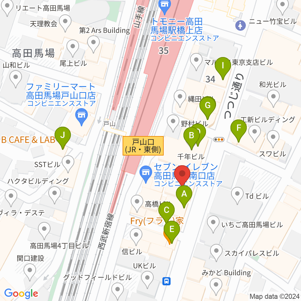 BASS ON TOP 高田馬場店周辺のカフェ一覧地図