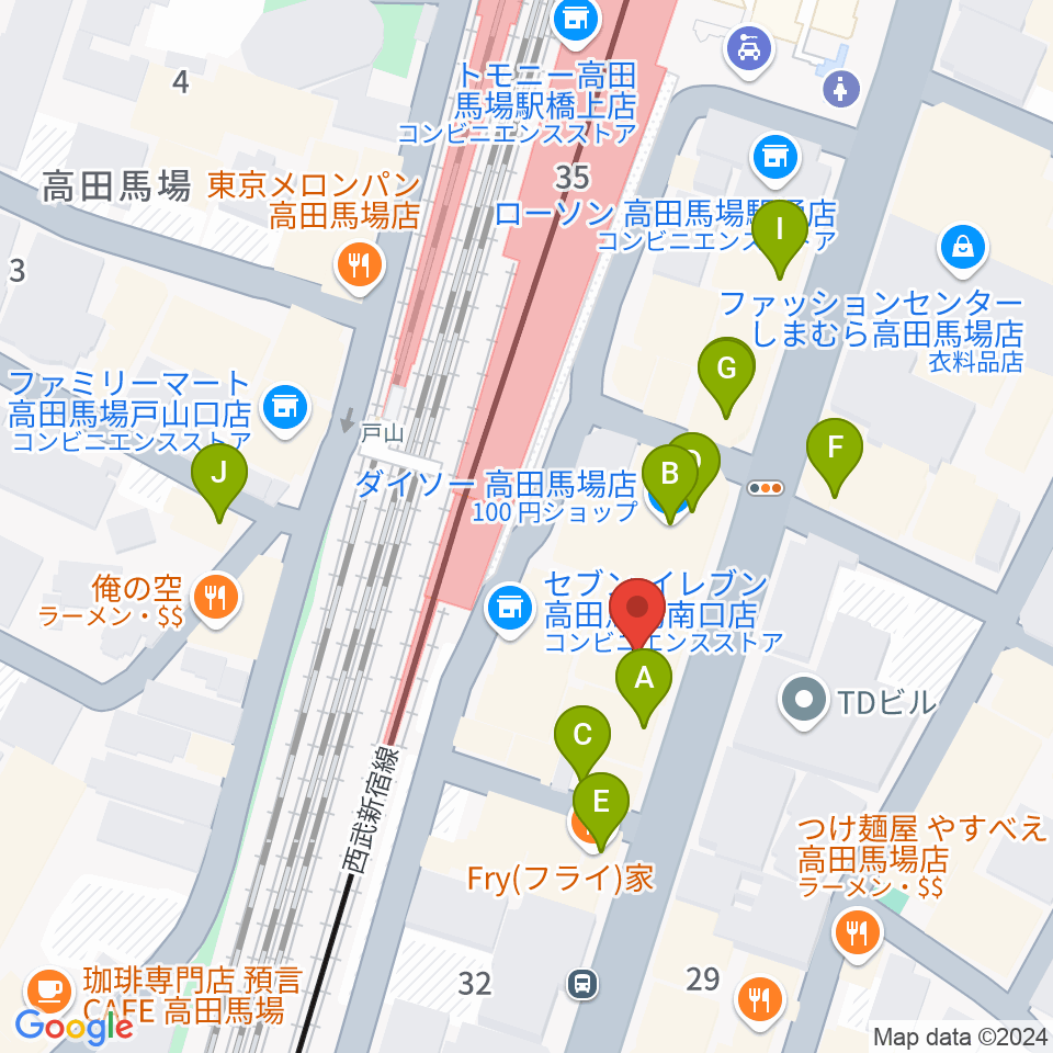 BASS ON TOP 高田馬場店周辺のカフェ一覧地図