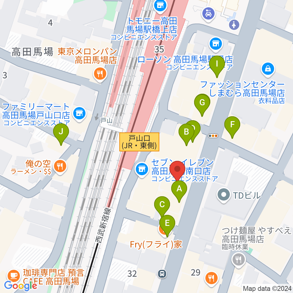 BASS ON TOP 高田馬場店周辺のカフェ一覧地図