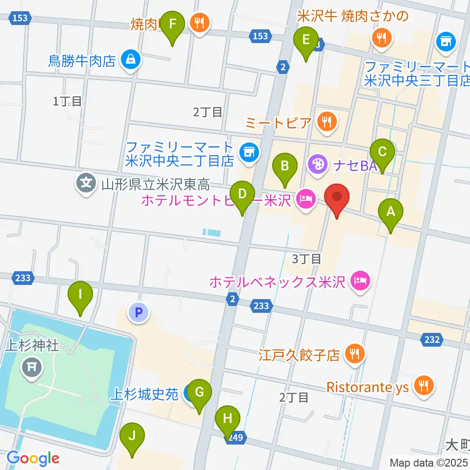 米沢LIVE ARB周辺のカフェ一覧地図