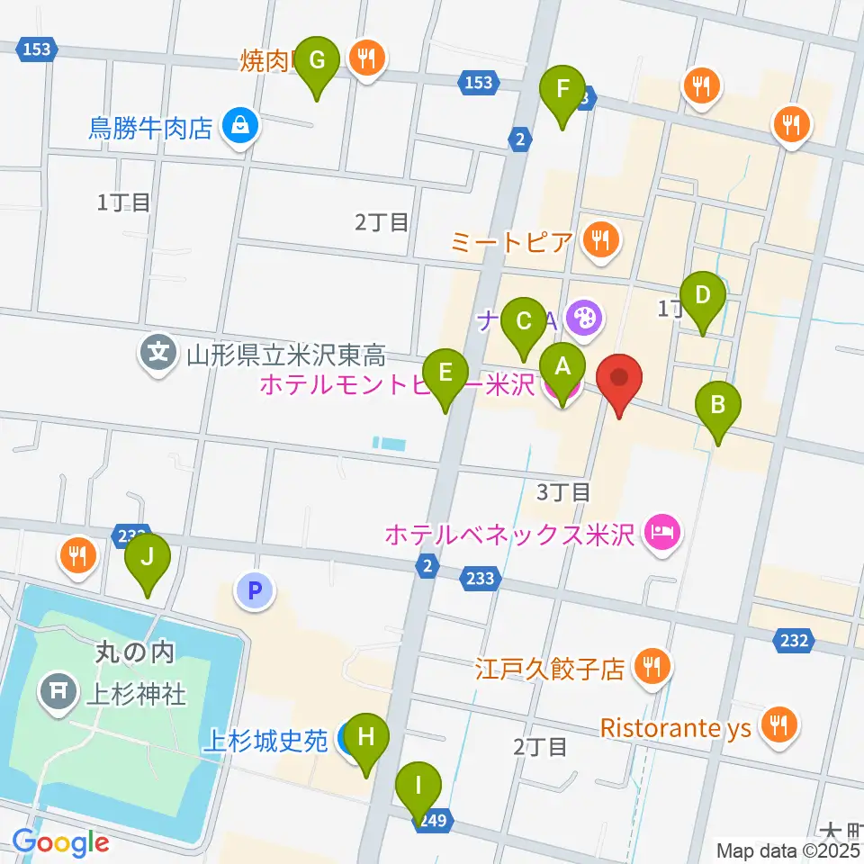 米沢LIVE ARB周辺のカフェ一覧地図