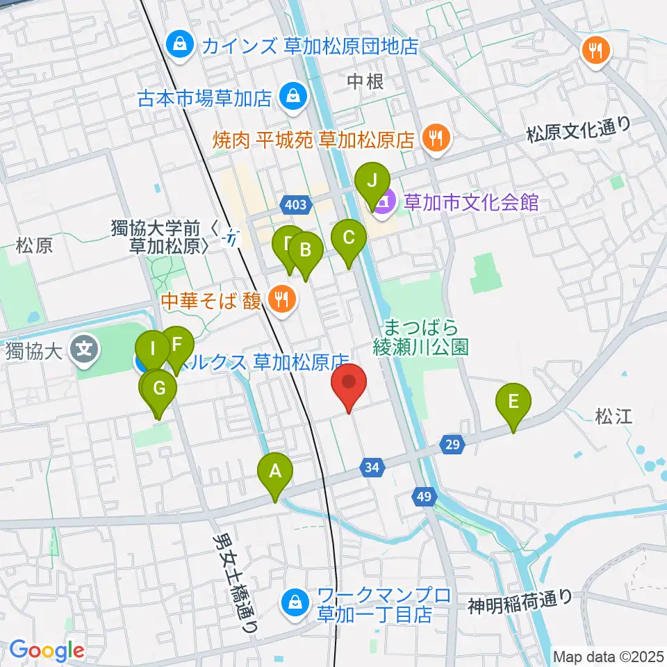 R-SPギター教室周辺のカフェ一覧地図