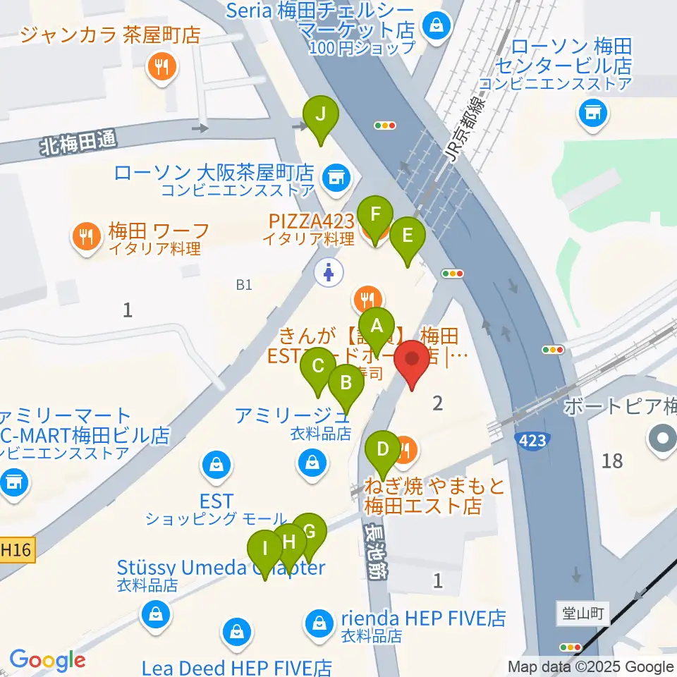 ドルチェ・ミュージック・アカデミーOSAKA周辺のカフェ一覧地図