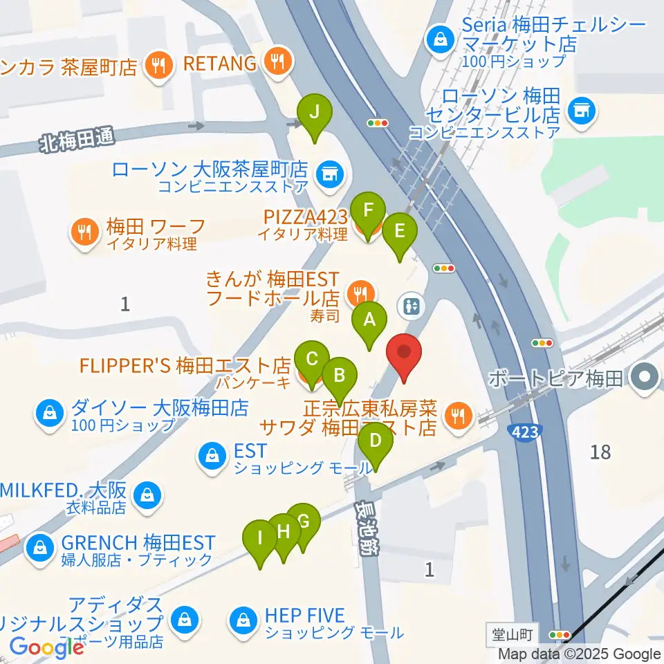 ドルチェ・ミュージック・アカデミーOSAKA周辺のカフェ一覧地図