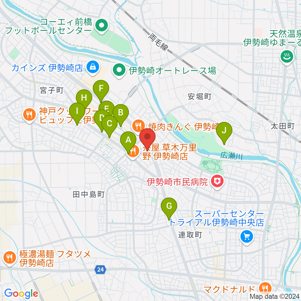 ピアノプラザ群馬 いせさき店周辺のカフェ一覧地図