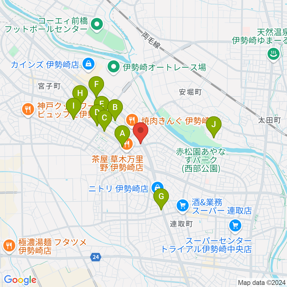 ピアノプラザ群馬 いせさき店周辺のカフェ一覧地図