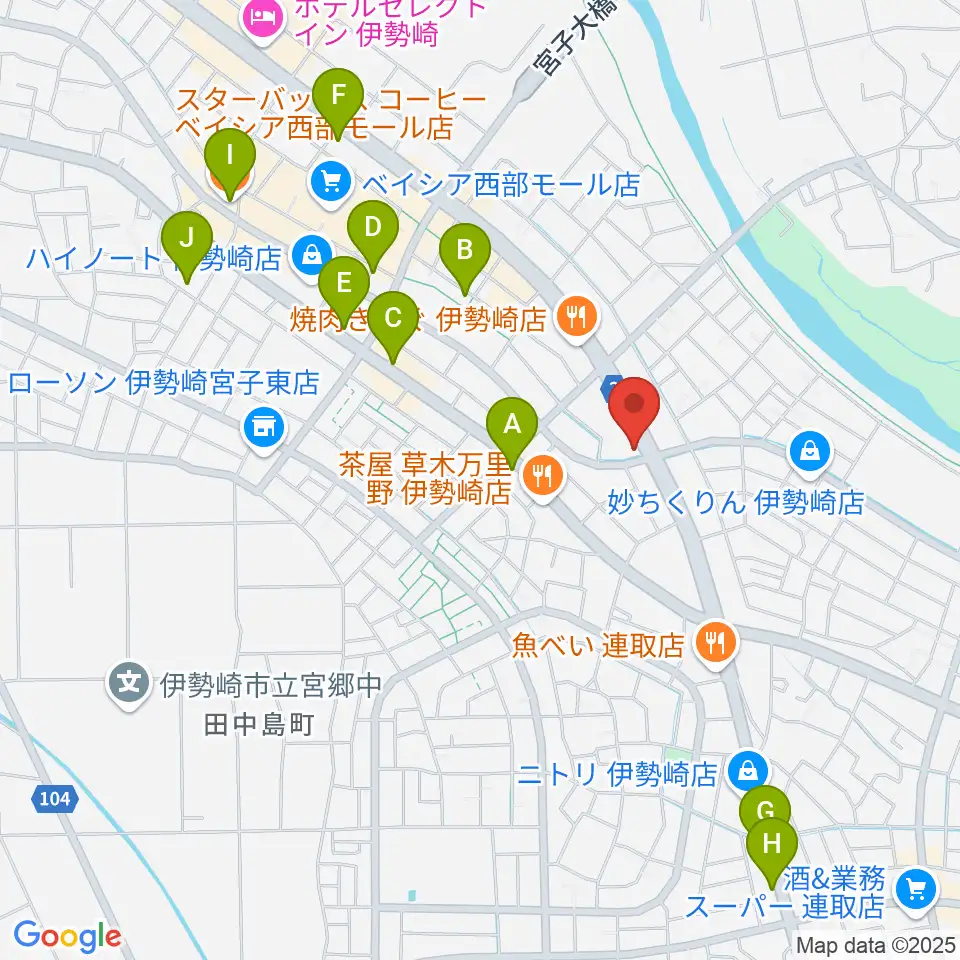 ピアノプラザ群馬 いせさき店周辺のカフェ一覧地図