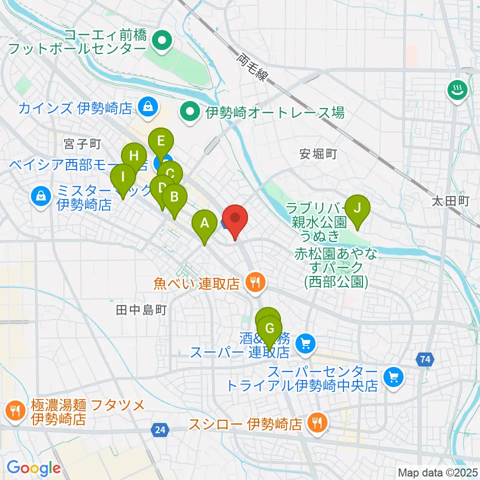 ピアノプラザ群馬 いせさき店周辺のカフェ一覧地図