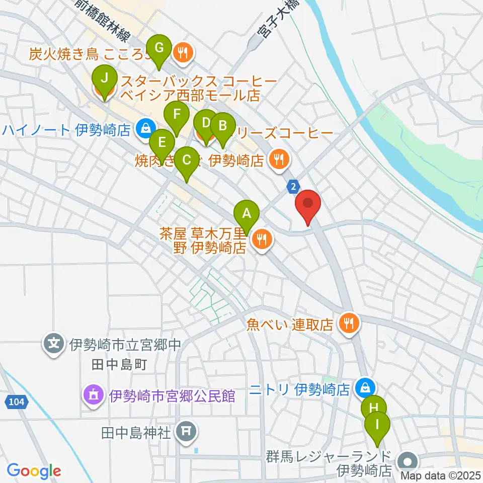 ピアノプラザ群馬 いせさき店周辺のカフェ一覧地図