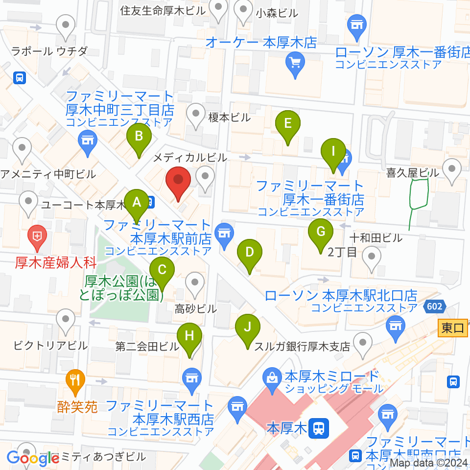 スガナミ楽器サウンドパーク厚木周辺のカフェ一覧地図