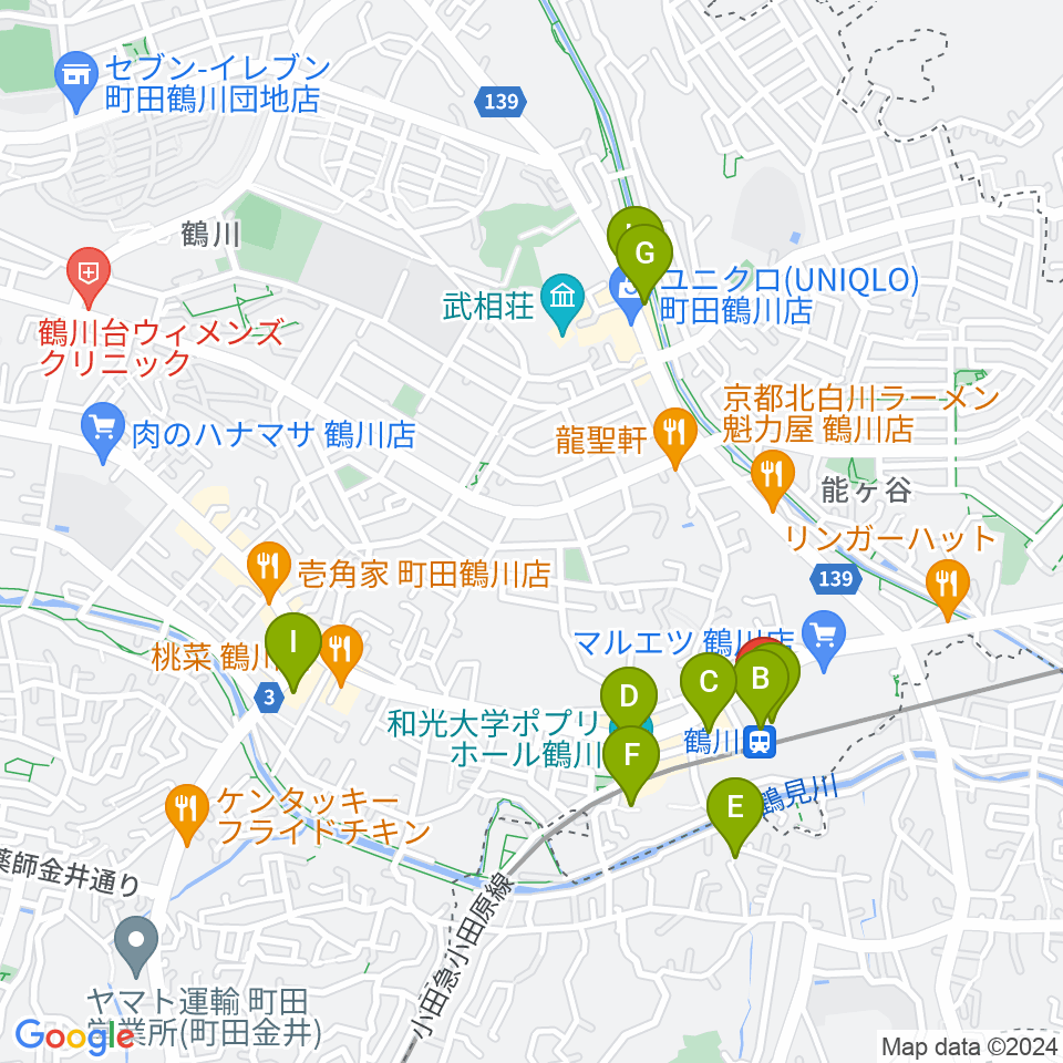 スガナミ楽器 鶴川駅前センター周辺のカフェ一覧地図