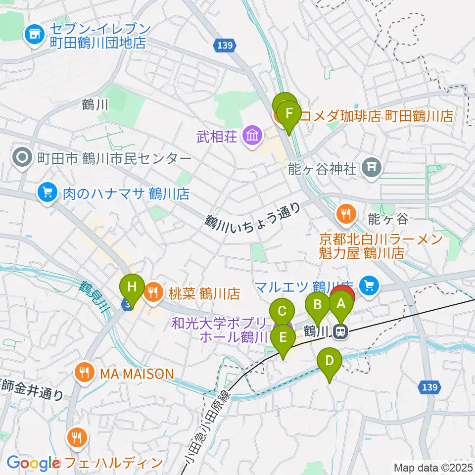 スガナミ楽器 鶴川駅前センター周辺のカフェ一覧地図
