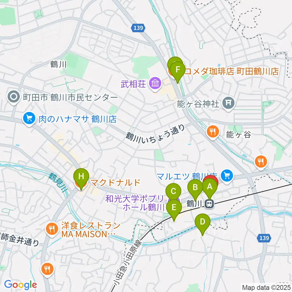 スガナミ楽器 鶴川駅前センター周辺のカフェ一覧地図