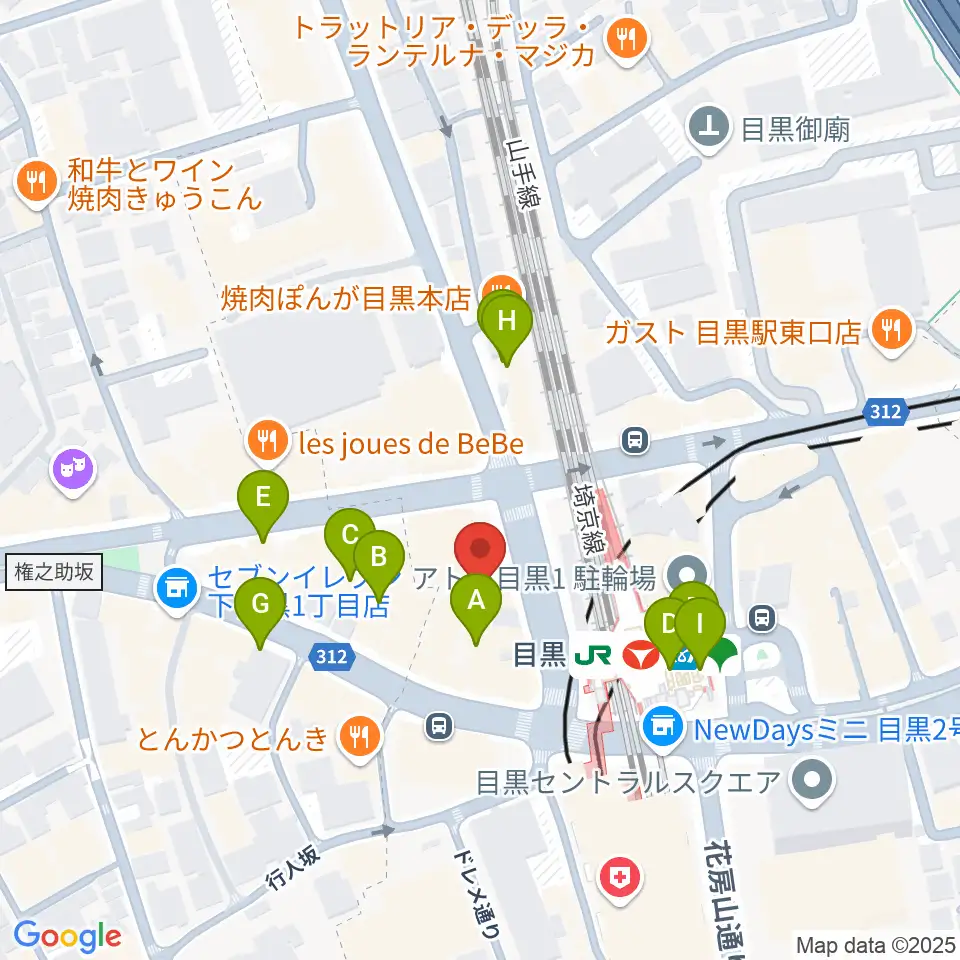 スガナミミュージックサロン目黒周辺のカフェ一覧地図