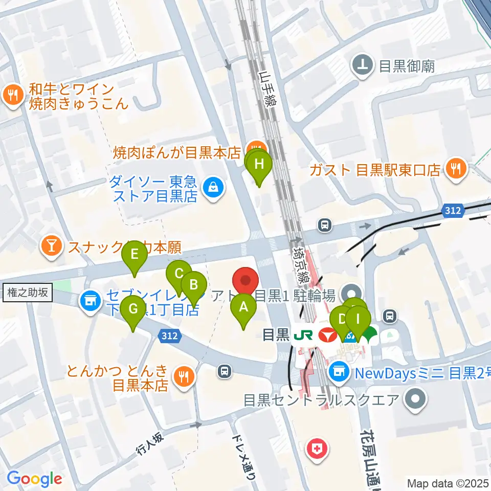 スガナミミュージックサロン目黒周辺のカフェ一覧地図