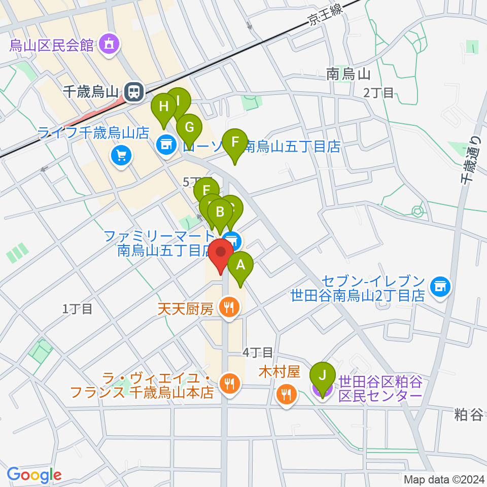 スガナミ楽器 烏山南口センター周辺のカフェ一覧地図