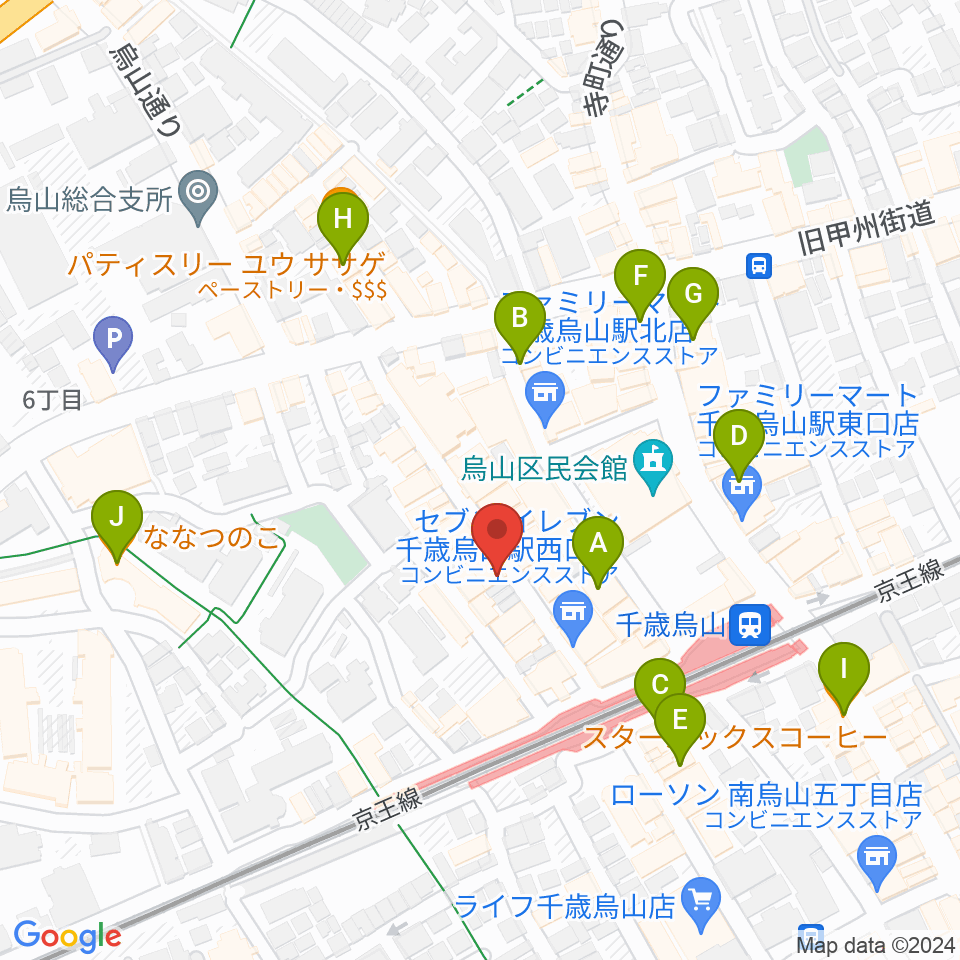 スガナミ楽器 烏山北口センター周辺のカフェ一覧地図