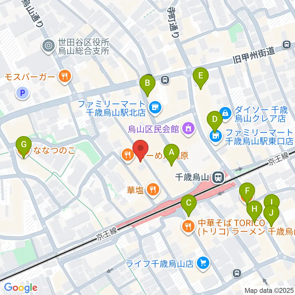 スガナミ楽器 烏山北口センター周辺のカフェ一覧地図