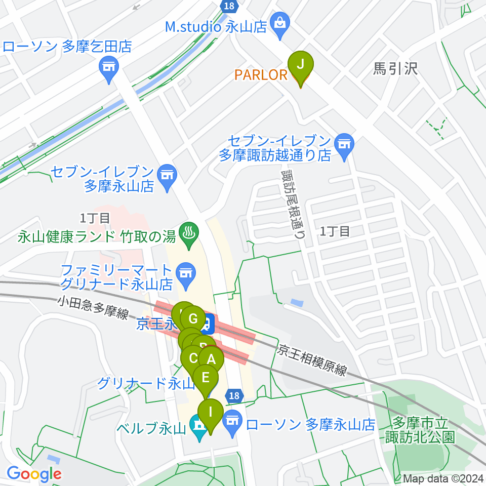 スガナミ楽器 永山センター周辺のカフェ一覧地図
