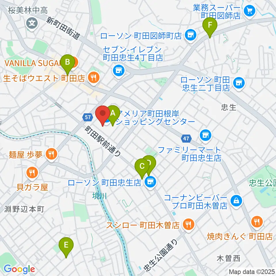 スガナミ楽器 町田根岸センター周辺のカフェ一覧地図