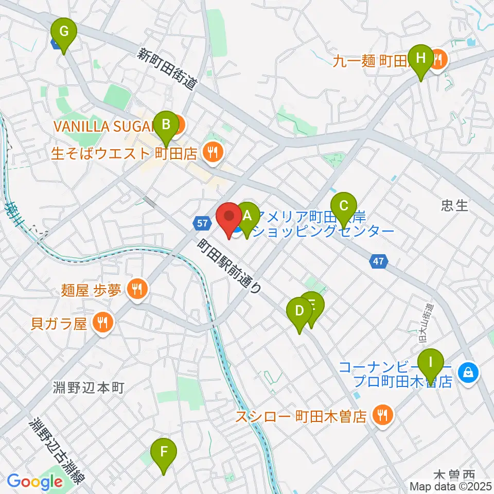 スガナミ楽器 町田根岸センター周辺のカフェ一覧地図