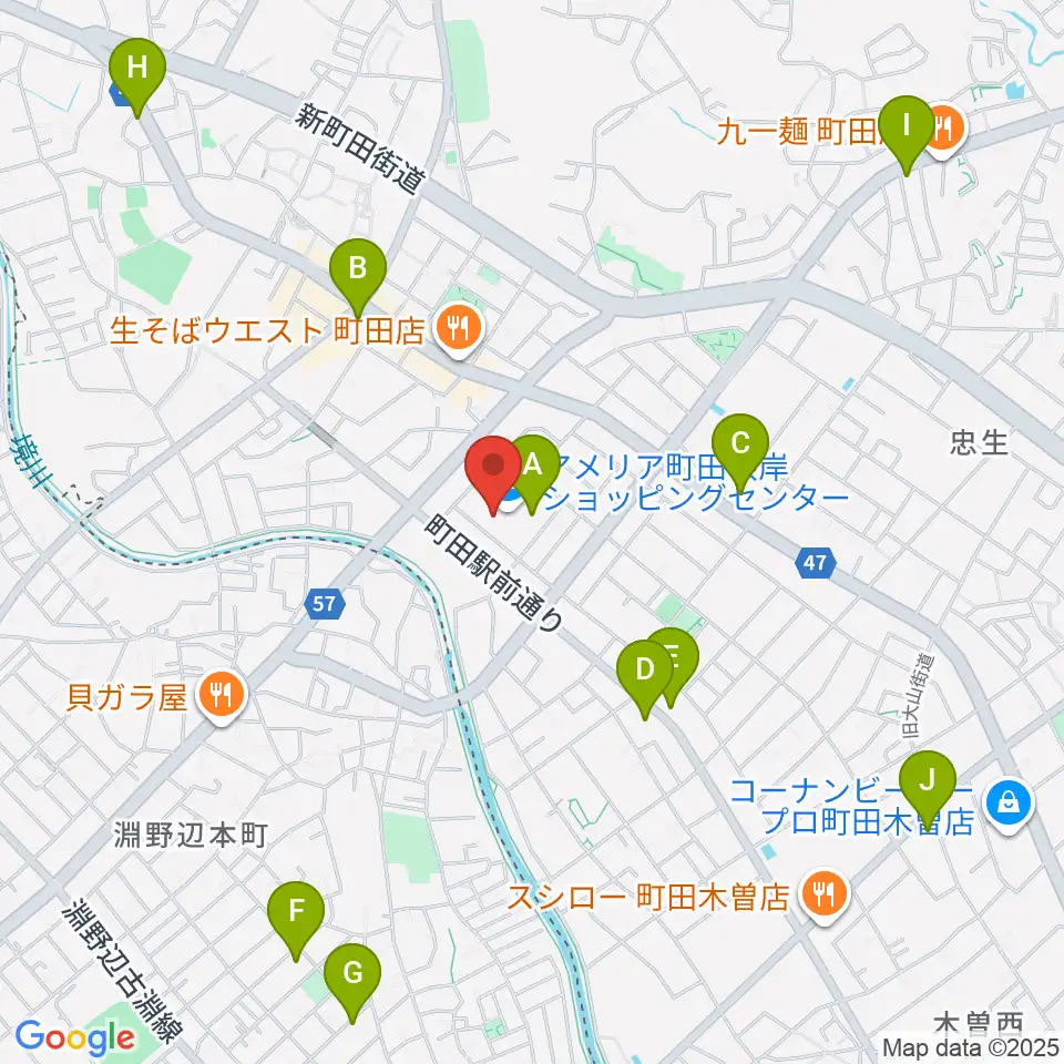 スガナミ楽器 町田根岸センター周辺のカフェ一覧地図
