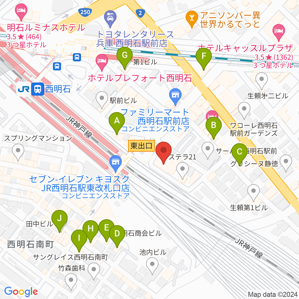 スガナミ楽器 西明石ミュージックセンター周辺のカフェ一覧地図