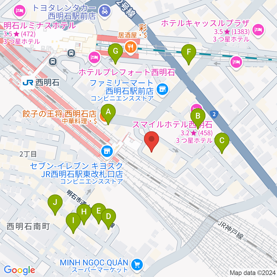 スガナミ楽器 西明石ミュージックセンター周辺のカフェ一覧地図