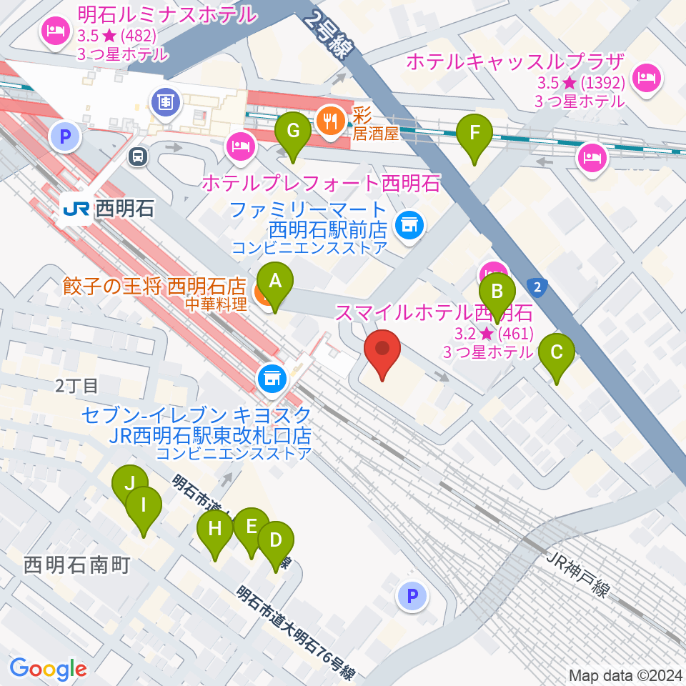 スガナミ楽器 西明石ミュージックセンター周辺のカフェ一覧地図