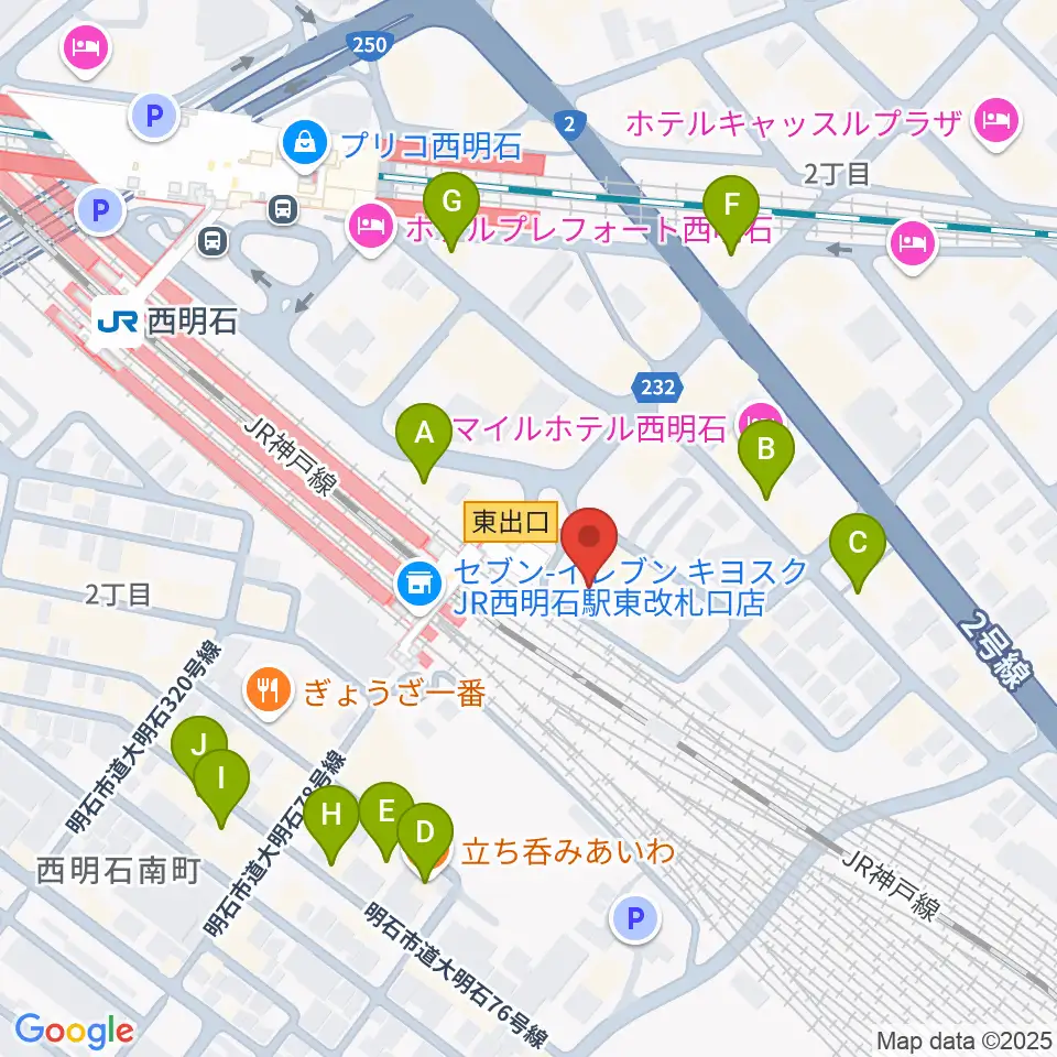 スガナミ楽器 西明石ミュージックセンター周辺のカフェ一覧地図